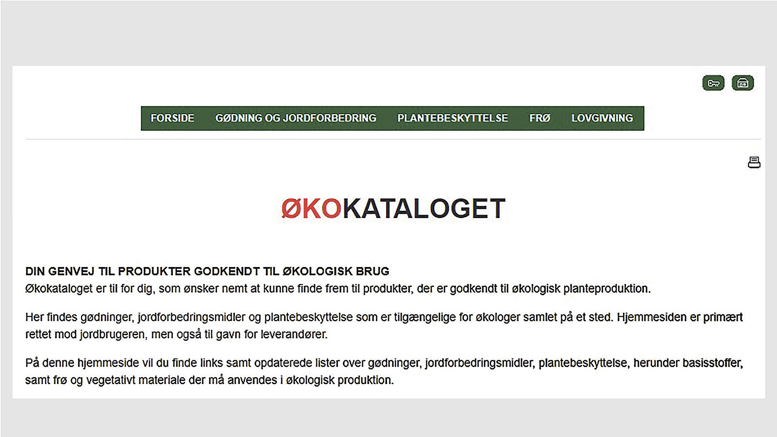 Screenshot der viser forsiden på hjemmesiden økokataloget.dk