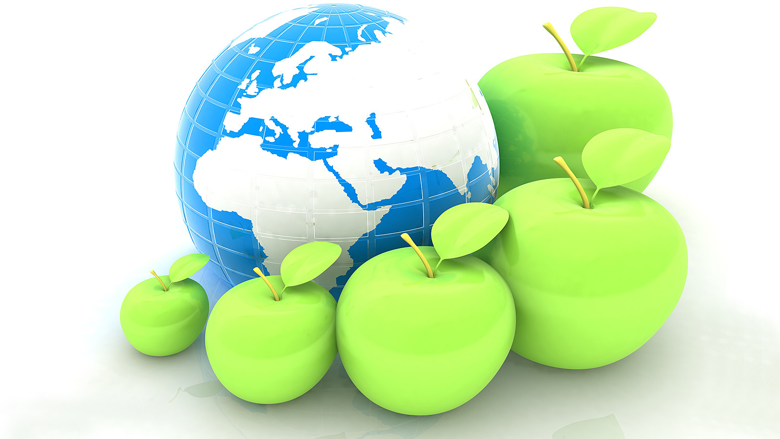 Illustration viser grønne æbler rundt om kloden